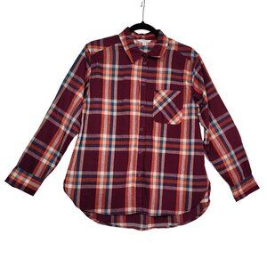 Time & Tru Women's Burgundy Plaid Long Sleeve Button Down Shirt Small (4-6)New